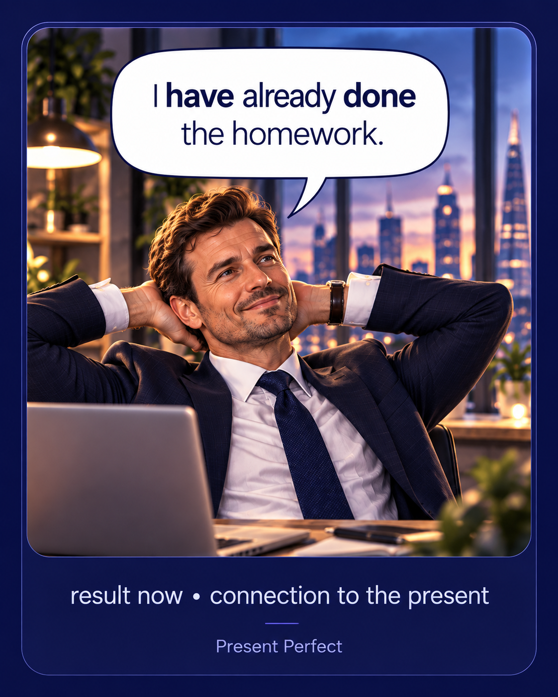 Present Continuous card: I am studying English this week.